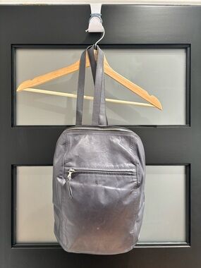 Classic Leather Backpack Tote in Blue-Gray